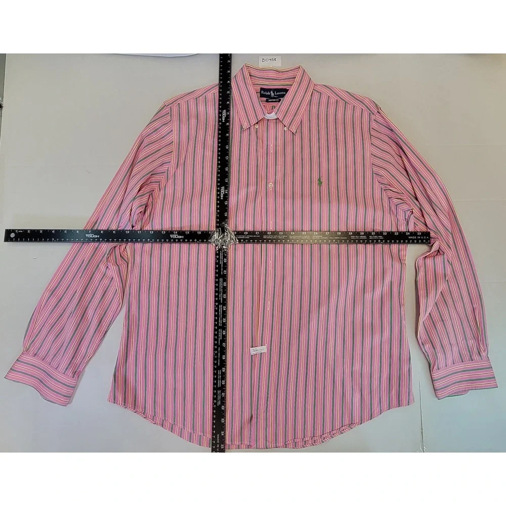 Ralph Lauren Custom Fit Pink Stripe Button‎ Down Shirt Men's XL Long Sleeve